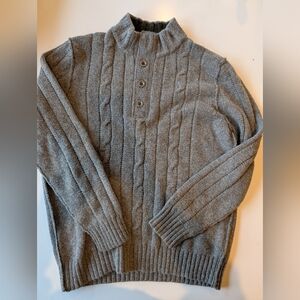 Tommy Bahama Lambswool Cable Knit Mock Neck 3/4 Button Grey Sweater Men's XL